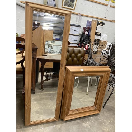 44 - 2 pine framed mirrors 133 x 42cm and 65 x 75cm