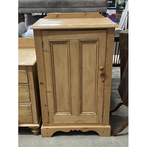 61 - Pine single door cupboard with shelves to the interior 120H 72W 48D