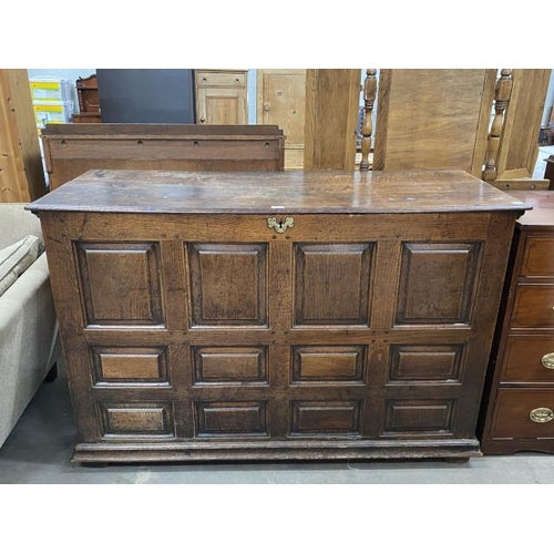 65 - Antique oak panelled coffer 96H 148W 56D (as found)