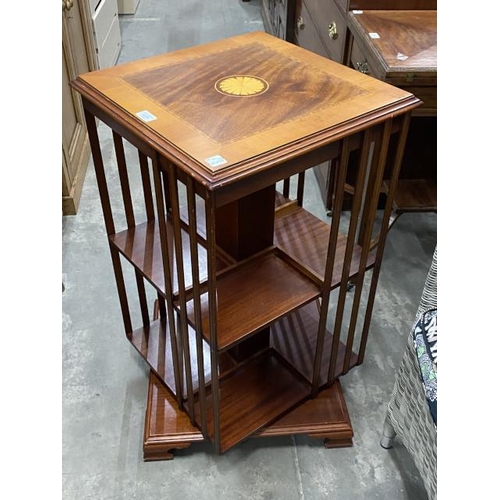 69 - Mahogany inlaid revolving bookcase 82H 48W 48D