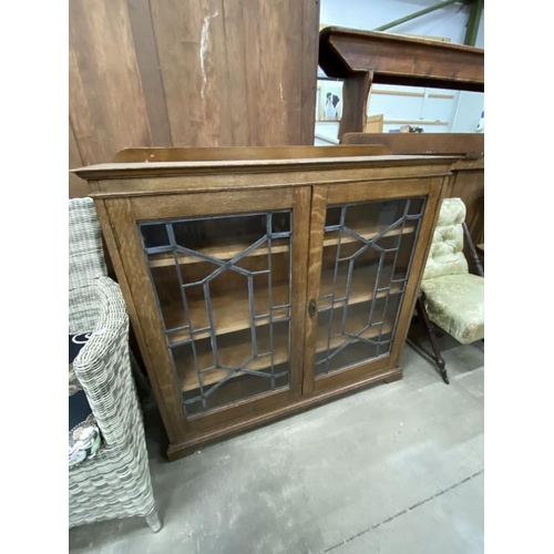 71 - 1930’s oak leaded glazed bookcase 103H 107W 31D