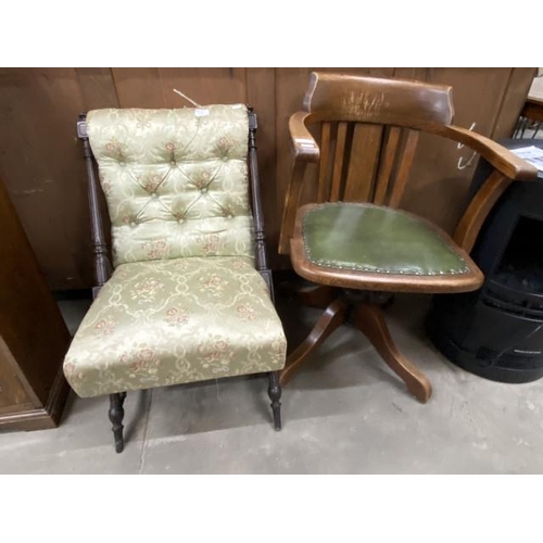 72 - Edwardian oak swivel office chair 54W and a Victorian bedroom chair 48W