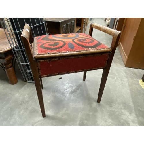 90 - Edwardian oak piano stool 63H 55W 37D with assorted sheet music