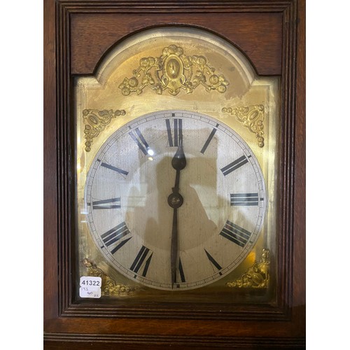 126 - Edwardian oak longcase clock with brass dial, pendulum (no weights) 193H 40W 22D