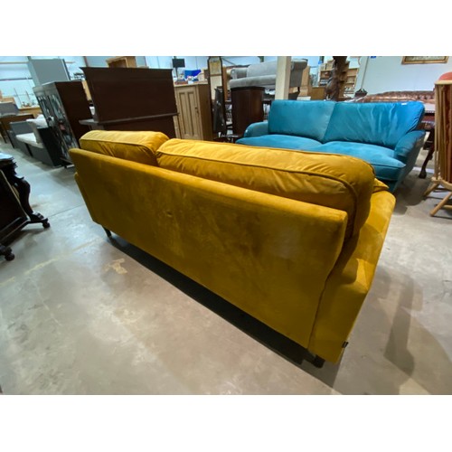 129 - Payton mustard velvet settee, in excellent condition 200W (NEW)