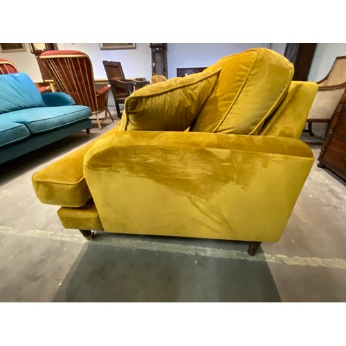 129 - Payton mustard velvet settee, in excellent condition 200W (NEW)