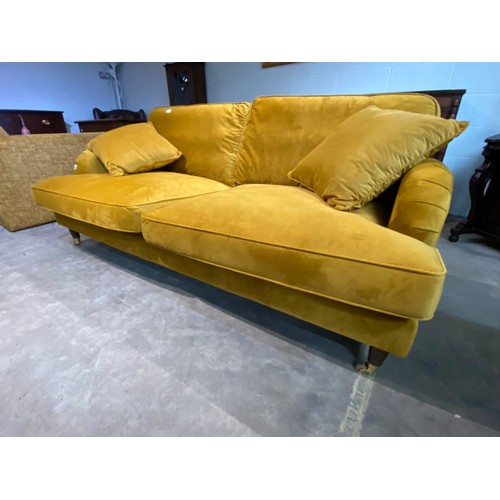 129 - Payton mustard velvet settee, in excellent condition 200W (NEW)