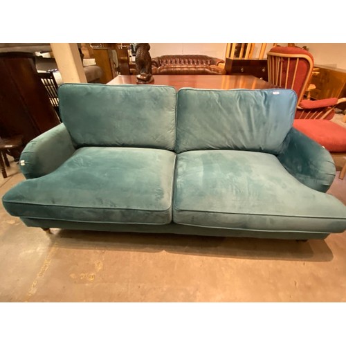 130 - Payton teal velvet settee, in excellent condition 200W (NEW)