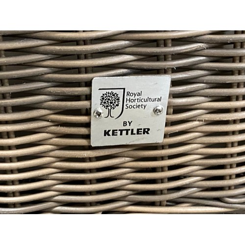 70 - Royal Horticultural Society by Kettler rattan table 56H 51W 51D and 2 chairs 62W