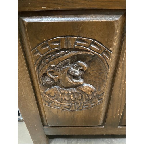 92 - Carved oak linen box 56H 86W 48D