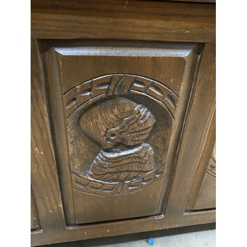 92 - Carved oak linen box 56H 86W 48D