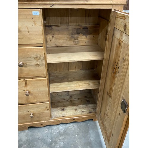 98 - Antique pine larder cupboard with 4 drawers and shelves to the interior (signs of worm) 123H 92W 41D