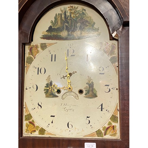 99 - 19th century mahogany inlaid 8 day grandfather clock with a painted enamel face ‘T Hargraves of Sett... 