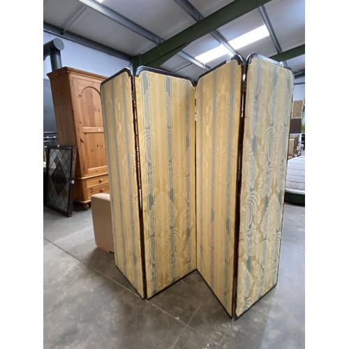 104 - Oriental 4 panelled dressing screen (reupholstered) each panel 156H 51D