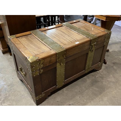 136 - Oriental, brass bound camphor wood Campaign trunk 56H 101W 53D (as found)