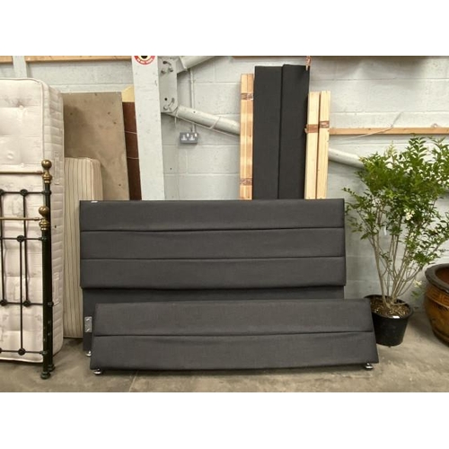 14 - Grey linen super king bed frame with side rails and lats