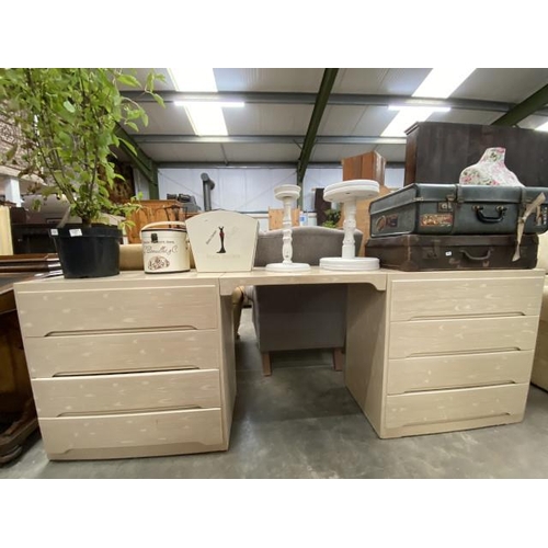 154 - Limed oak dressing table/desk 85H 221W 41D