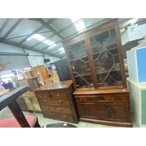 171 - Georgian mahogany 2 over 3 chest of drawers 99H 121W 56D & Mahogany astragal glazed bookcase on cupb... 