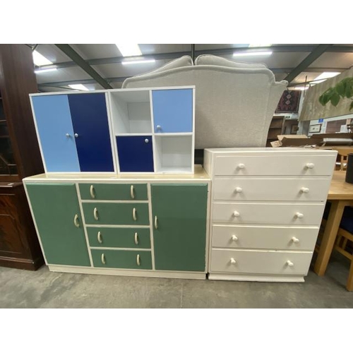 173 - White painted 5 drawer chest 102H 76W 46D, painted 2 door/4 drawer sideboard 87H 137W 47D, contempor... 