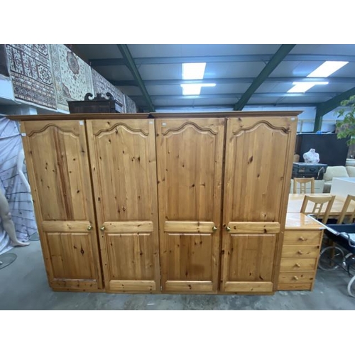 184 - 2 pine 2 door wardrobes 187H 120W 64D and a pine 4 drawer chest 78H 44W 36D