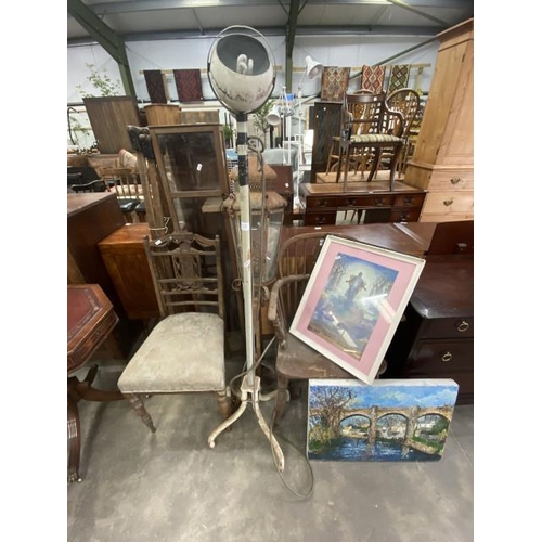 190 - Victorian ash and elm Windsor chair (as found), rustic lantern, ‘The Second Coming of The Lord’ fram... 