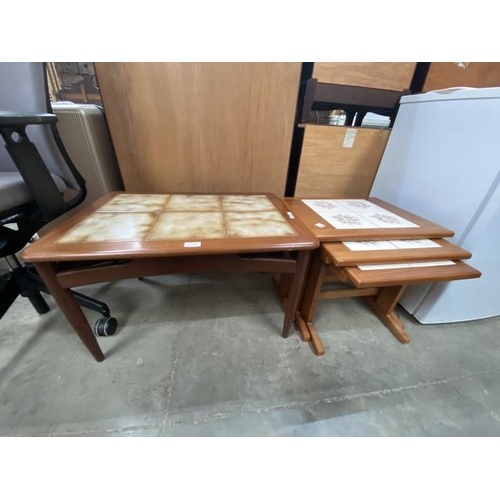 202 - Mid century G Plan teak with tiled top coffee table 43H 71W 51D and a tiled top nest of 3 tables 43H... 