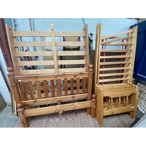 217 - Pine double bed frame with side rails and lats & 2 pine 2'6