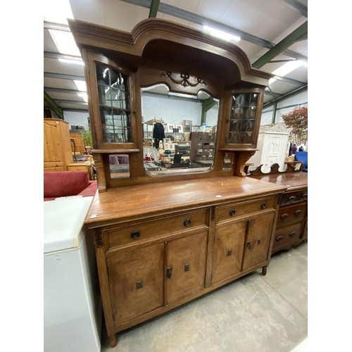 235 - Arts & Crafts oak mirror back sideboard 204H 152W 55D