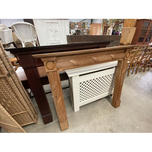 238 - Mahogany fire surround 114H 130W, pine fire surround 110H 128W & a radiator cover 82H 112W 19D