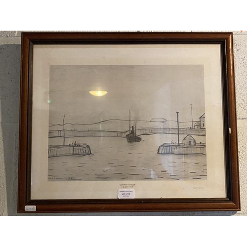 306 - Framed Limited Edition L.S. Lowry 1956 print ‘Maryport Harbour’ 260/500 (52 x 43cm)