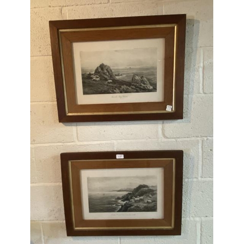 308 - Two oak framed black & white etching prints by George Barker 