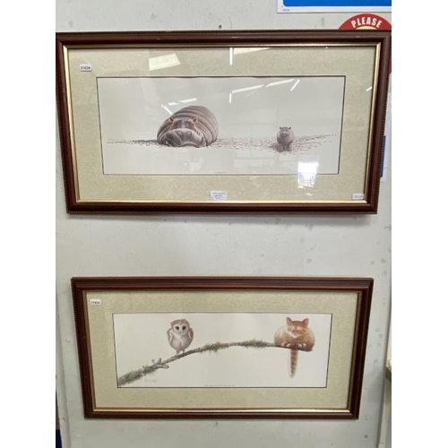 311 - 2 framed Warwick Higgs prints 'The Owl & The Pussy Cat' & 'Pebbles' 72x38cm