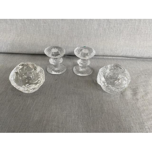 326 - Pair of Kosta Boda Snowball votive candle holders 8H and a pair of Iittala Finland Festivo candle ho... 