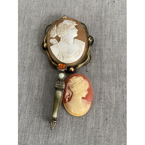 334 - Vic. cameo brooch with safety chain 5x6cm, Scottish miracle brooch & 1 other