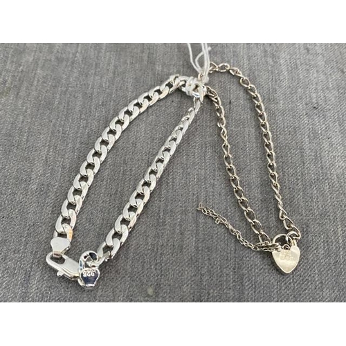 343 - Silver padlock clasp bracelet & silver curve link bracelet