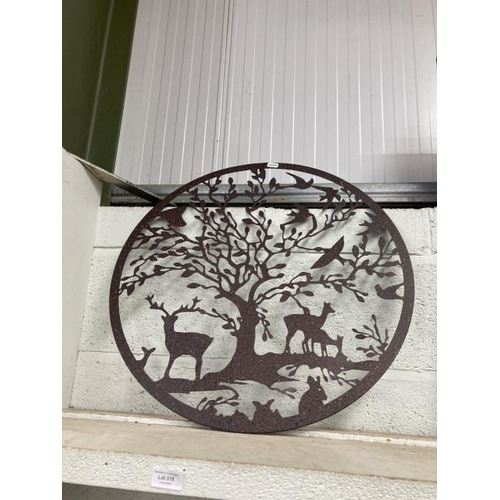 378 - Metal garden wall plaque of a woodland scene, 60cm diameter NEW