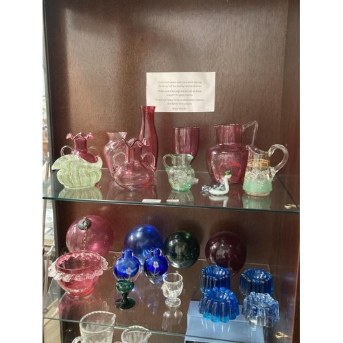 410 - Nice collection of glass inc. cranberry, hand blown vase, 2 cobalt blue scent bottles/ vases, art gl... 