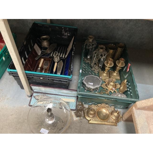 476 - 2 boxes of brass & silver plated collectables inc. 2 brass trench art shells, 2 jewellery caskets, c... 