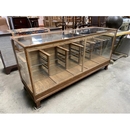 63 - Oak glazed haberdashery counter 91H 183W 61D PLEASE ARRANGE YOUR OWN DELIVERY