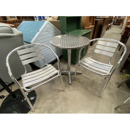 68 - Aluminium garden table 76H 60cm diameter and 2 chairs