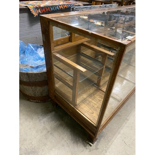 63 - Oak glazed haberdashery counter 91H 183W 61D PLEASE ARRANGE YOUR OWN DELIVERY