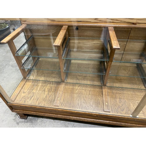 63 - Oak glazed haberdashery counter 91H 183W 61D PLEASE ARRANGE YOUR OWN DELIVERY