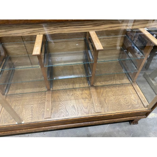 63 - Oak glazed haberdashery counter 91H 183W 61D PLEASE ARRANGE YOUR OWN DELIVERY