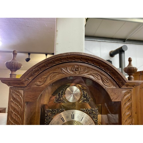 102 - Colin 'Beaverman' Almack (1930-1996) an oak longcase clock, with German tempus fugit dial with 2 wei... 