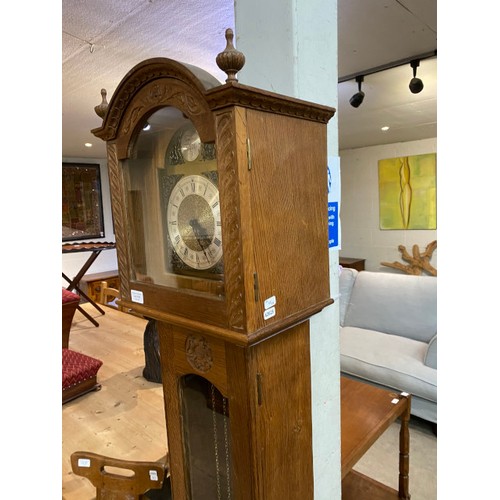 102 - Colin 'Beaverman' Almack (1930-1996) an oak longcase clock, with German tempus fugit dial with 2 wei... 