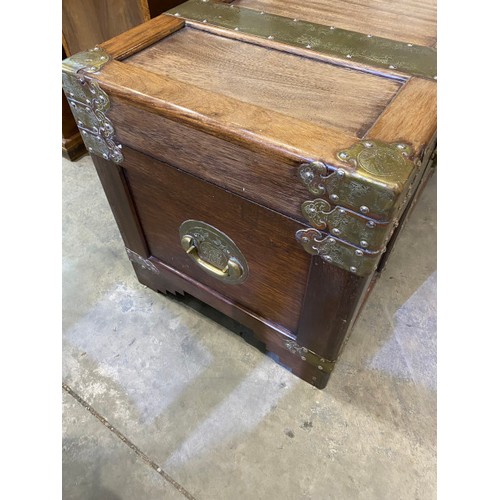 136 - Oriental, brass bound camphor wood Campaign trunk 56H 101W 53D (as found)