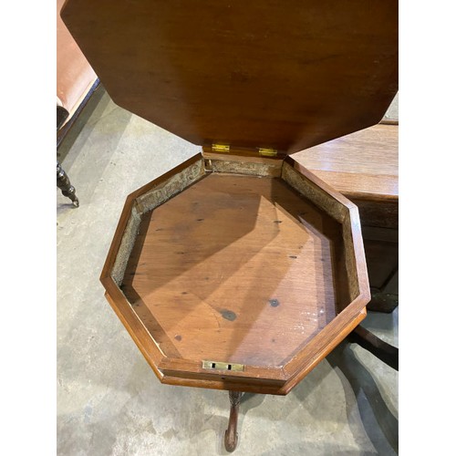 141 - Victorian walnut trumpet sewing/work box with inlaid chess board top 70H 40W 40D (as found)