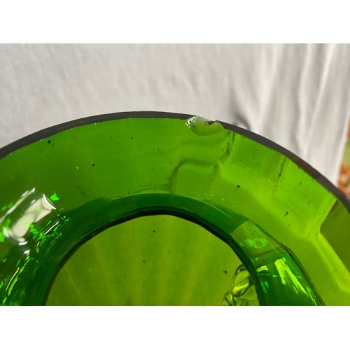 403 - Two Mary Gregory green glass vases (With small chip to rims) 28H, oversized red brandy glass & 1 oth... 