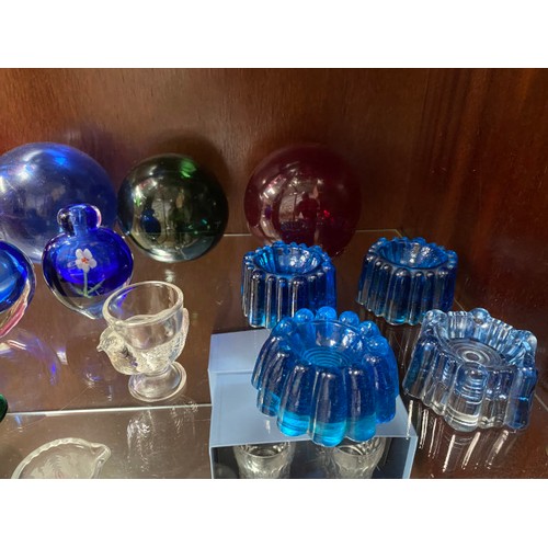 410 - Nice collection of glass inc. cranberry, hand blown vase, 2 cobalt blue scent bottles/ vases, art gl... 