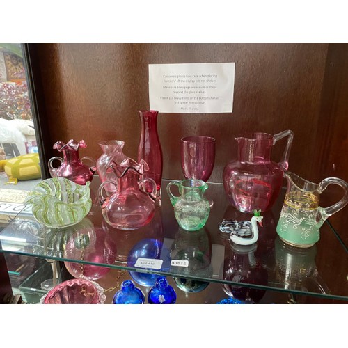 410 - Nice collection of glass inc. cranberry, hand blown vase, 2 cobalt blue scent bottles/ vases, art gl... 